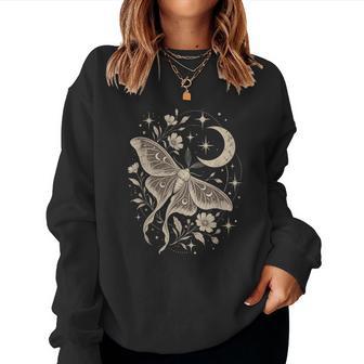 Celestial Moth Croissant De Lune Fleurs Fleurs Étoilesintage Sweat-shirt pour femme - Cadeauxyz
