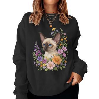 Chatiamois Fleur Floral Mignon Chaton Graphique Sweat-shirt pour femme - Cadeauxyz