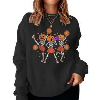Cheer Girl Pumpkin Skeleton Halloween Girls Kids Cheerleader Women Sweatshirt - Thegiftio UK
