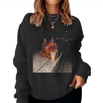 Chicken Drinking Iced Coffee Chicken Lover Farmer Women Sweatshirt | Seseable UK