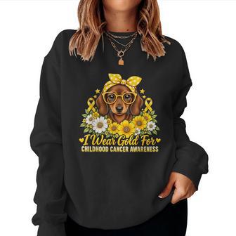 Childhood Cancer Awareness Dachshund Dog Daisy Ribbon Floral Women Sweatshirt | Seseable UK