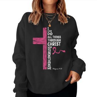 Christian Breast Cancer Awareness Pink Ribbon Cross Faith Women Sweatshirt - Thegiftio UK