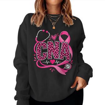Cna Leopard Skin Breast Cancer Pink Ribbon Heartbeat Nurse Women Sweatshirt | Seseable UK