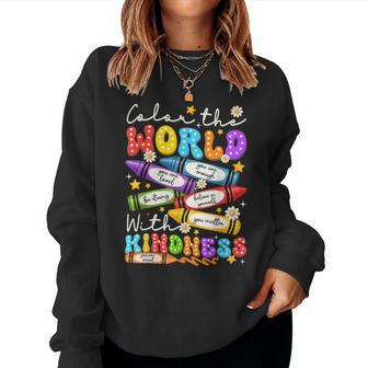 Color The World With Kindness Crayon Positivity Teacher Women Sweatshirt - Thegiftio UK