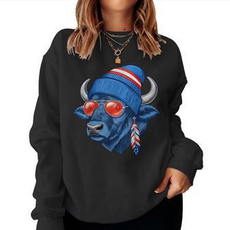 Cool Buffalo Wearing A Beanie And Sunglasses For Women Women Sweatshirt - Thegiftio UK