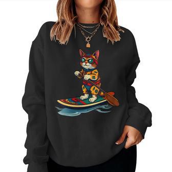 Cool Cat On Atand-Up-Paddle-Board 1 Diversión Para Fanáticos Cuello Sudadera Mujer - Regaloses