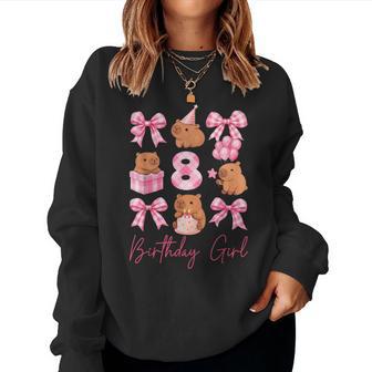 Coquette 8Th Birthday Girl Cute Capybara Bow 8 Year Old Bday Women Sweatshirt - Thegiftio UK