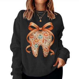 Coquette Bow Fall Tooth Dental Assistant Hygiene Oral Rdh Women Sweatshirt - Thegiftio UK