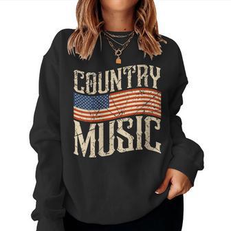 Country Musique Rétrointage Guitare Drapeau Américain Sweat-shirt pour femme - Cadeauxyz