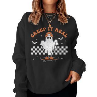 Creep It Real Ghost Skateboard Retro Cute Halloween Boy Girl Women Sweatshirt - Thegiftio UK