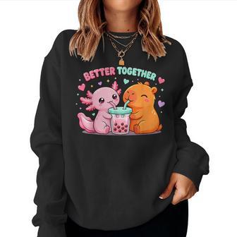 Cute Capybara And Axolotl Bubble Tea Boba Girls Kawaii Anime Women Sweatshirt - Thegiftio UK