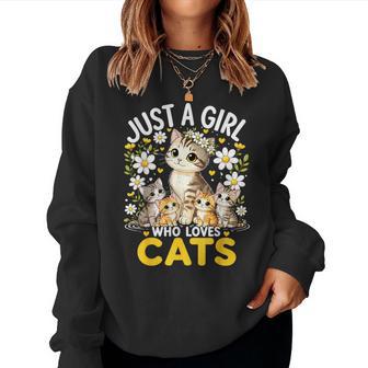 Cute Cat Lover Just A Girl Who Loves Cats Women Sweatshirt - Thegiftio UK