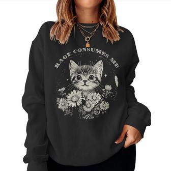 Cute Cat Rage Consumes Me Sarcastic Kitten Flower Women Sweatshirt - Thegiftio UK