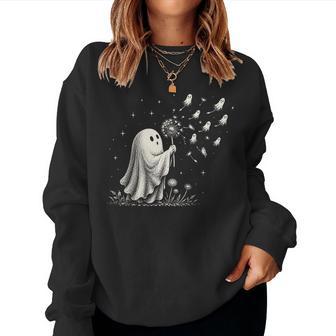 Cute Ghost Blowing Dandelion Wish Halloween Spooky Women Sweatshirt - Thegiftio UK