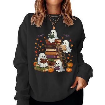 Cute Ghost Reading Book Lovers Halloween Autumn Fall Women Sweatshirt - Thegiftio UK