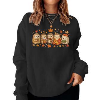 Cute Hedgehog Cozy Autumn Leaves Fall Thanksgiving Women Sweatshirt - Thegiftio UK