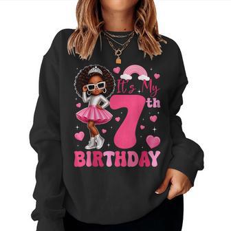 Cute It's My 7Th Birthday Afro Girls Bday 7 Years Old Party Women Sweatshirt - Thegiftio UK