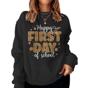Cute Leopard Happy First Day Of School For Teacher Girls Kid Women Sweatshirt - Thegiftio UK