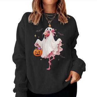 Cute Trick Or Treat Ghost Halloween Flamingo Women Sweatshirt - Thegiftio UK