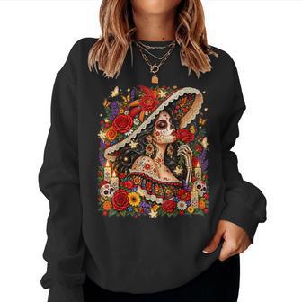 Dia De Los Muertos Flower Catrina Day Of The Dead Girl Women Sweatshirt - Thegiftio UK