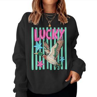 Duck Stripped Lucky Retro Women Sweatshirt | Seseable UK