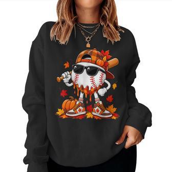 Fall Baseball Thanksgiving Boys Kids Baseball Drip Ice Cream Women Sweatshirt | Seseable UK