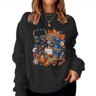 Fall Nurse Leopard Pumpkin Coquette Bow Girls Autumn Women Sweatshirt | Seseable UK