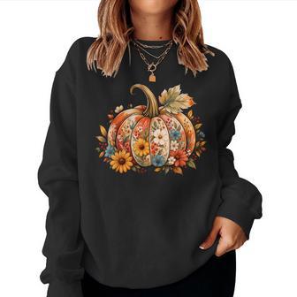 Fall Pumpkin Floral Botanical Autumn Thanksgiving Women Women Sweatshirt - Thegiftio UK