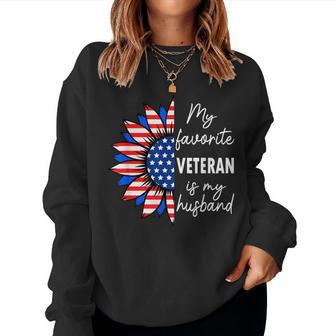 My Favorite Veteran Is My Husband Sunflower American Flag Women Sweatshirt - Thegiftio UK