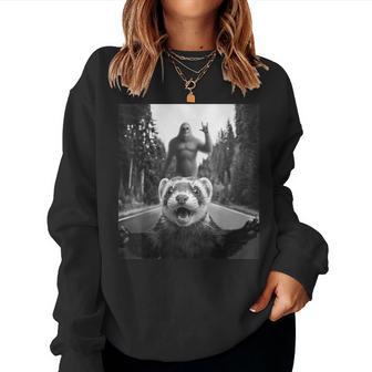 Ferret Selfie With Bigfoot For Kids Women Sweatshirt - Thegiftio UK