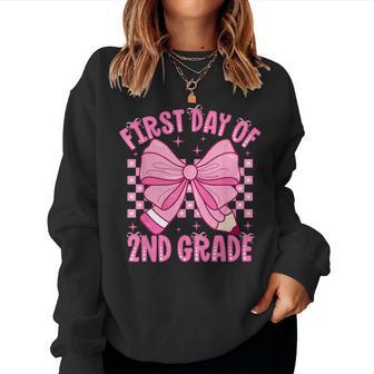 First Day Of 2Nd Grade Coquette Bow Back To School Girls Women Sweatshirt - Thegiftio UK