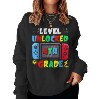 First Day Of 4Th Grade Level Unlocked Game Back To School Women Sweatshirt - Thegiftio UK