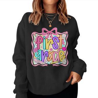 First Grade 1St Coquette First Day Of School 1St Day Girl Women Sweatshirt - Thegiftio UK