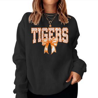 Floral Coquette Bow Tigers School Sports Team Spirit Women Sweatshirt | Seseable UK