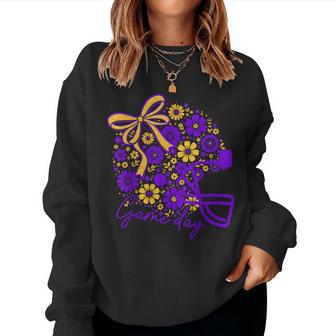 Floral Football Game Day Girly Touchdown Team Purple & Gold Women Sweatshirt - Thegiftio UK
