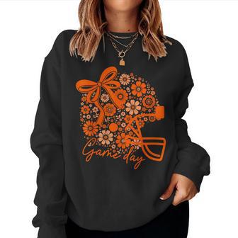 Floral Football Game Day Girly Touchdown Team Spirit Orange Women Sweatshirt - Thegiftio UK