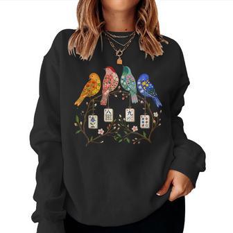 Floral Mahjong Bird On Tile Branch Chinese Game Mah Lovers Women Sweatshirt - Monsterry