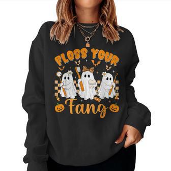 Floss Your Fang Dentist Ghost Halloween Costume Dental Women Women Sweatshirt - Thegiftio UK