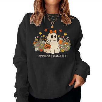 Flower Pregnancy Announcement Halloween Growing A Little Boo Women Sweatshirt - Thegiftio UK