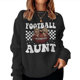 Football Aunt Leopard Bow Game Day Sports American Football Women Sweatshirt - Thegiftio UK