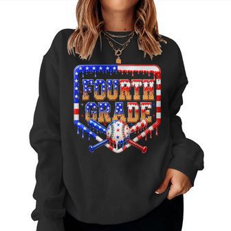 Fourth Grade Baseball Drip Boys Kids Usa Flag Back To School Women Sweatshirt - Thegiftio UK