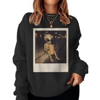 Alien Drinking Iced Coffee Weird Surreal Women Sweatshirt | Seseable UK