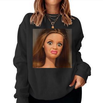 Disgusting Doll Face Meme Hilarious Sarcastic Brainrot Women Sweatshirt - Thegiftio UK
