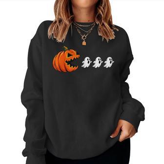 Halloween Pumpkin Eating Ghost Gamer Boy Girl Kids Women Sweatshirt - Thegiftio UK