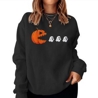Halloween Pumpkin Eating Ghost Gamer Kids Women Sweatshirt | Seseable UK