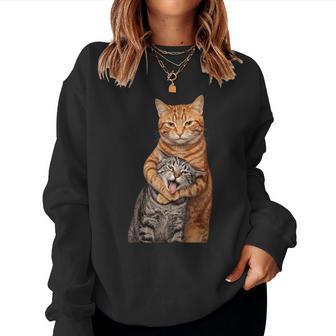 Hugging Cats Meme Orange Cat Tight Embrace Women Women Sweatshirt - Thegiftio UK