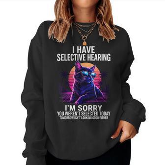 Sarcastic Cat Graphic Retro Synthwave Aesthetic Women Sweatshirt - Thegiftio UK