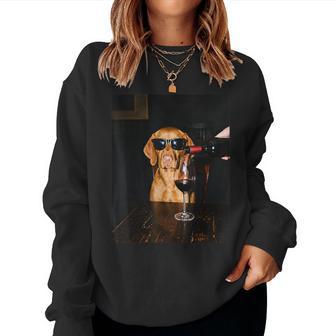 Vizsla Drinking Wine Sunglasses Meme Women Sweatshirt | Seseable UK
