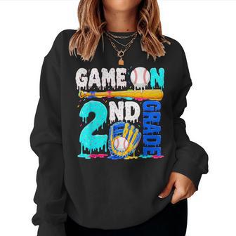Game On 2Nd Grade Baseball Drip Ice Cream Back To School Women Sweatshirt - Thegiftio UK
