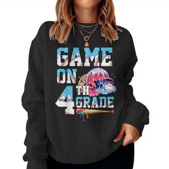 Game On 4Th Grade Baseball Drip Ice Cream Back To School Women Sweatshirt - Thegiftio UK